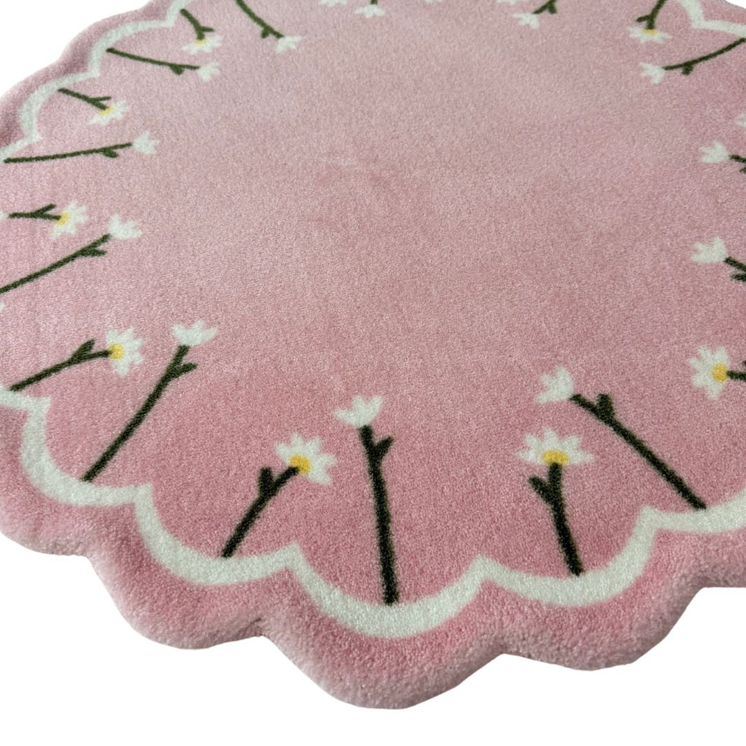 Detalhes do Tapete Infantil Orgânico Floral Rosa